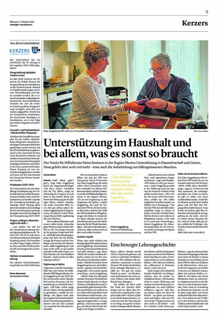 Anzeiger von Kerzers-Artikel vom 02.10.2024